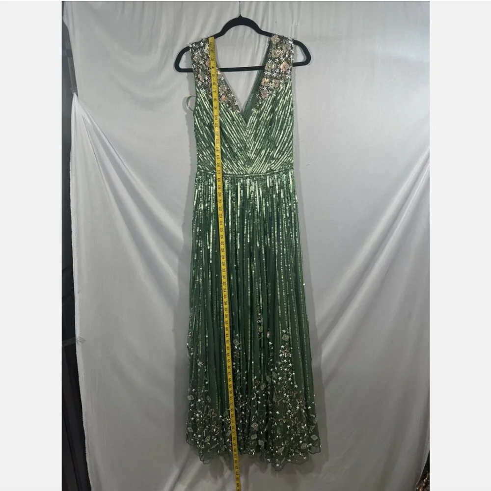 NWT$798 Mac Duggal [ 8 ] Sequin Floral Embellished‎ Evening Gown Sage Green Q728 - Picture 8 of 16
